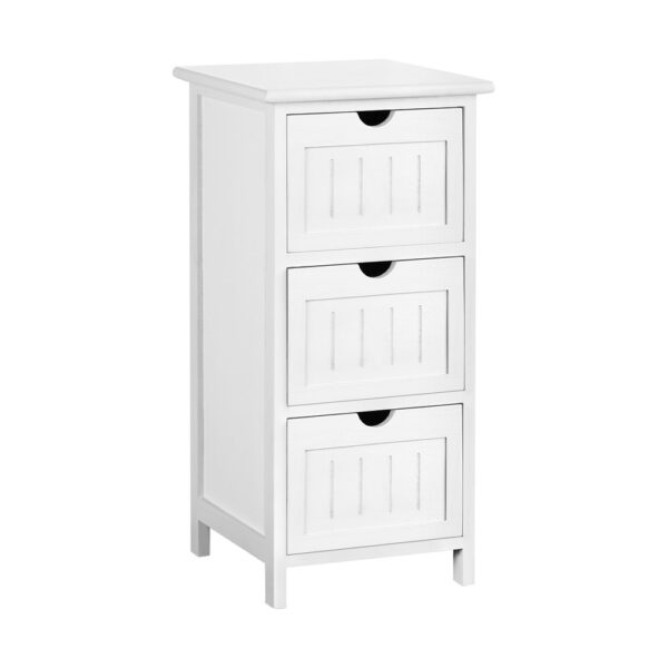 Bedside Table 3 Drawers White Paulownia Wood Lightweight Wall Mount Included