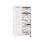 Rustic 5 Drawer Cabinet with Removable Wicker Baskets White Storage Organizer