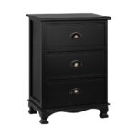 Vintage Bedside Table 3 Drawers Anti slip Feet Black 45x30x62.5cm