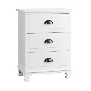 Vintage Bedside Table 3 Drawers Anti scratch White 45x30x62.5cm