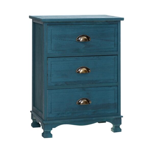 Vintage Bedside Table 3 Drawers Anti Scratch Blue Storage Cabinet