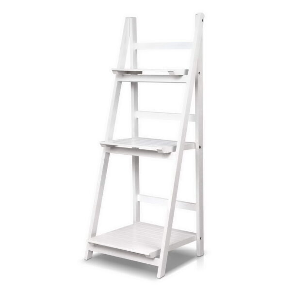 3 Tier Ladder Shelf Freestanding Foldable Storage White 110cm Bookcase