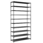 Shoe Rack Organizer 10 Tier Stackable 50 Pair Storage Metal Frame Black Stand