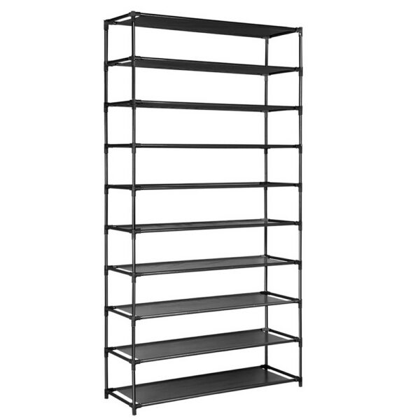 Shoe Rack Organizer 10 Tier Stackable 50 Pair Storage Metal Frame Black Stand