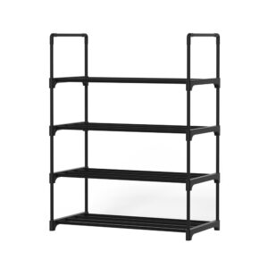 Shoe Rack Organizer 4 Tier Stackable Storage 55cm Metal Frame Black 10kg/Tier