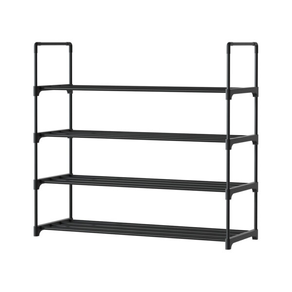 4 Tier Shoe Rack Stackable Storage 80cm Metal Frame 16 Pairs Organizer Black