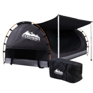 Double Camping Swag Canvas Dome Tent Waterproof Free Standing Dark Grey