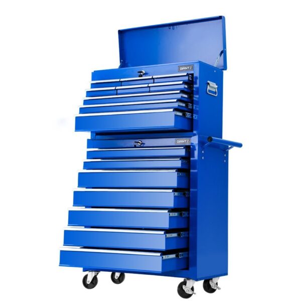 Tool Chest Trolley 16 Drawers High Tensile Steel Storage Cabinet Blue 2in1