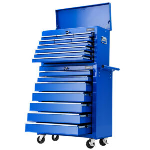 Tool Chest Trolley 17 Drawers Lockable Castors Ball Bearing Slides Blue