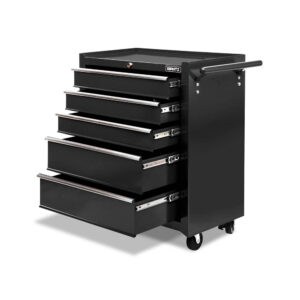 5 Drawer Mechanic Tool Chest Trolley Storage 75kg Capacity Lockable Black