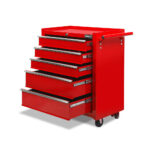 5 Drawer Mechanic Tool Box Storage Trolley Lockable Steel Red 75kg Capacity