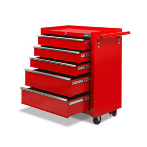 5 Drawer Mechanic Tool Box Storage Trolley Lockable Steel Red 75kg Capacity