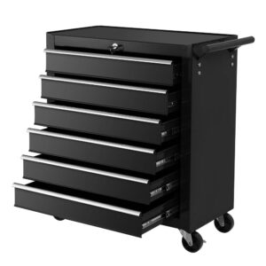 Tool Chest Trolley 6 Drawers Steel Garage Storage Cabinet Lockable Black