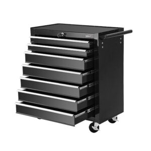 Tool Chest Trolley 7 Drawer Steel Storage Cabinet Lockable Black 100kg Capacity