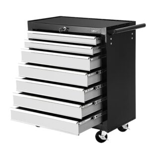 Tool Chest Trolley 7 Drawers Lockable Ball Bearing Slides Garage Storage Black