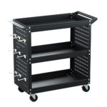 3 Tier Tool Cart Trolley Workshop Organizer Lockable Wheels Black 150kg Capacity