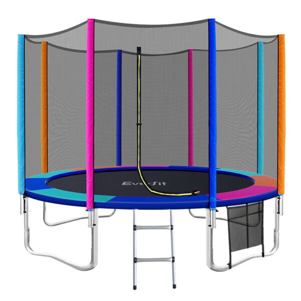 12FT Kids Trampoline Safety Net Enclosure UV Resistant Padding Outdoor Fun