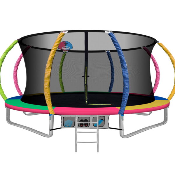 14FT Trampoline with Basketball Hoop Safety Net Pad Outdoor Kids Gift 150kg Cap