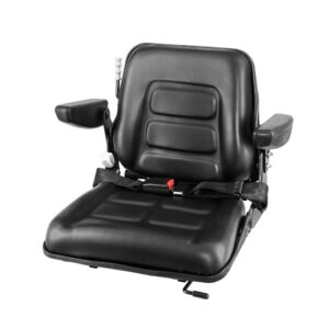 Universal Tractor Seat Adjustable Suspension Armrest PU Leather Black 150kg