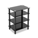 4 Tier Media Stand Tempered Glass Shelves Black Ventilated 600x415x800mm