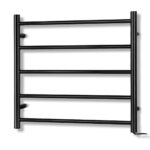 Electric Heated Towel Rack 5 Rails Wall Mount 40 50°C Black Steel Energy Efficient