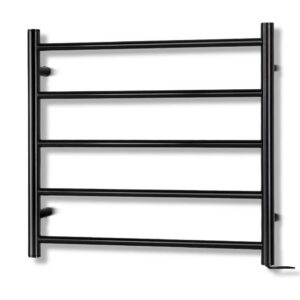 Electric Heated Towel Rack 5 Rails Wall Mount 40 50°C Black Steel Energy Efficient