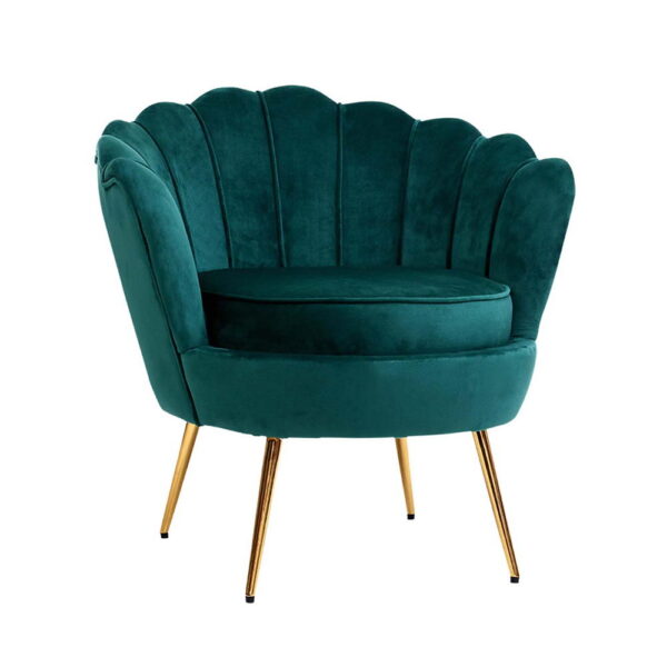 Velvet Accent Chair Green Shell Back High Resilience Foam Golden Legs