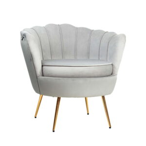 Velvet Armchair Grey Shell Back High Resilience Foam Golden Legs 71x71x68cm