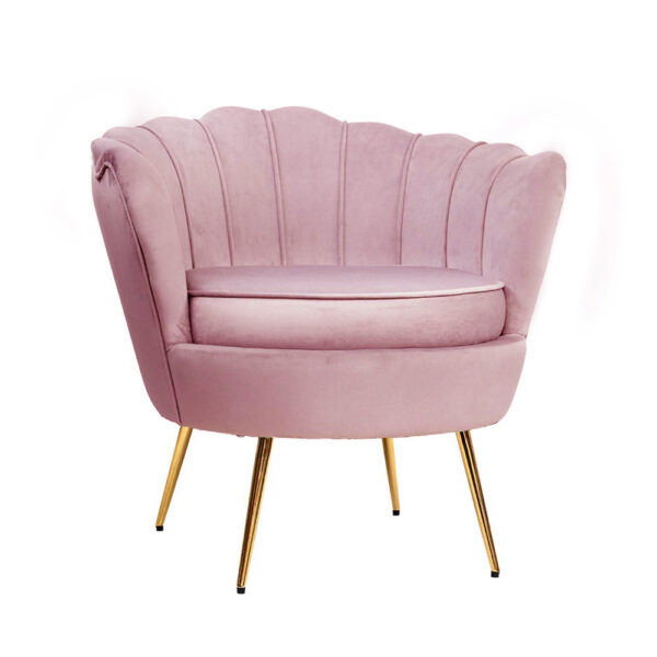 Velvet Armchair Pink Shell Back High Resilience Foam Golden Legs Vintage