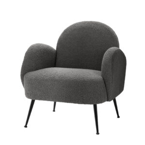 Armchair Boucle Fabric Charcoal Comfort Foam Padding Steel Legs 150kg Capacity