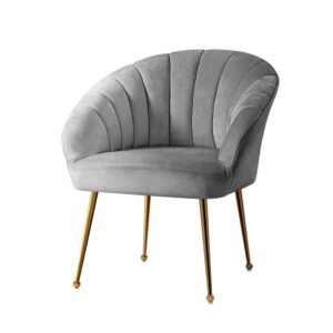 Velvet Armchair Wide Back High Resilience Foam Grey Golden Legs