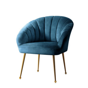 Velvet Armchair Wide Seat High Resilience Foam Navy Blue Golden Legs