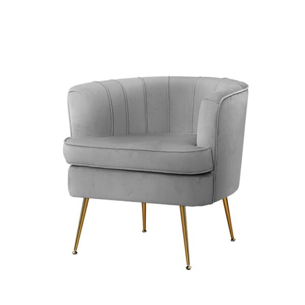 Velvet Accent Chair Wide Back High Resilience Foam Grey Armchair Golden Legs