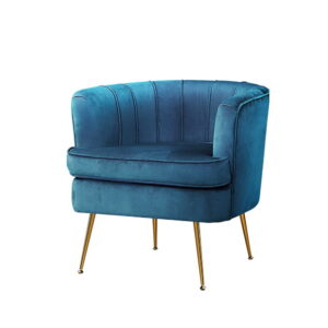 Velvet Armchair Wide Seat High Resilience Foam Splayed Golden Legs Navy Blue