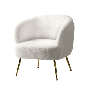 Accent Chair Sherpa Boucle Lounge Armchair White High Resilience Foam 150kg