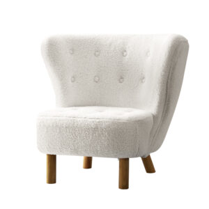 Accent Chair Sherpa Fabric High Back Foam Padded White Lounge Bedroom 150kg