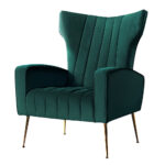 Velvet Armchair High Back Wide Seat Green Foam Padded Golden Legs 73x77x91.5cm