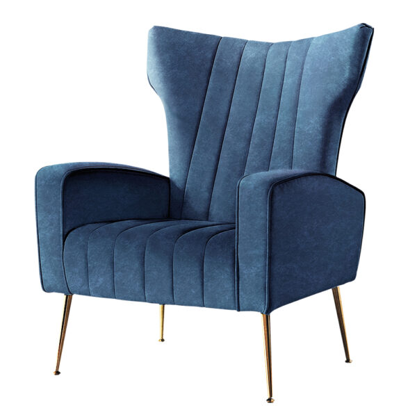 Velvet Armchair Navy High Back Wide Seat Golden Legs Comfort Foam 73x77x91.5cm