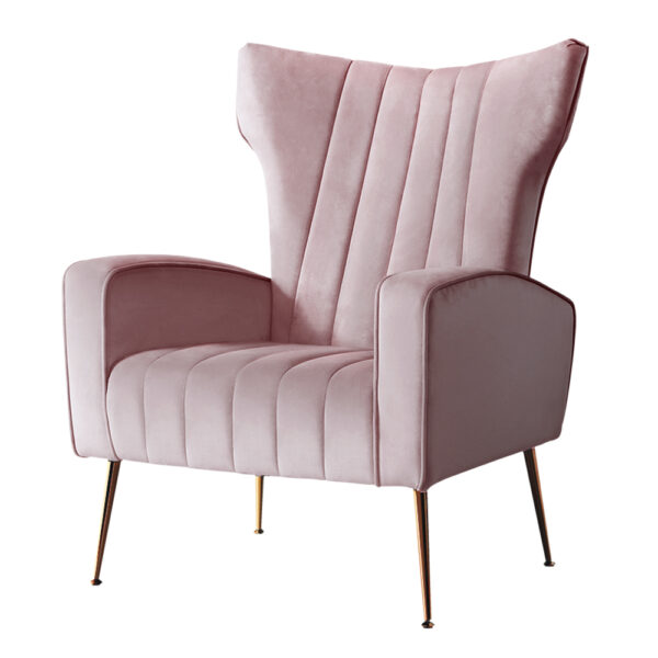 Velvet Armchair Pink High Back Wide Seat Golden Legs Comfort Foam 73x77x91.5cm