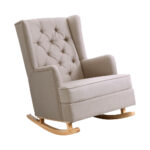 Linen Fabric Rocking Chair Convertible Tufted Wingback Beige Comfort Armchair