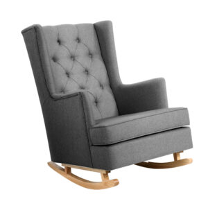 Rocking Chair Armchair Convertible Linen Fabric Tufted Wingback Grey Gaia