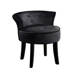 Vanity Stool Velvet Padded Black Tufted Design Foam Seat Wood Legs