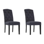 Dining Chairs Set of 2 Grey Linen Fabric Padded Pinewood Frame Anti Slip Legs