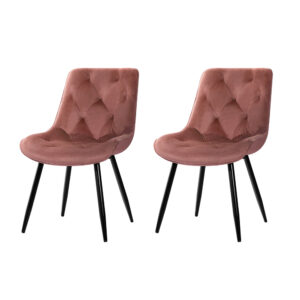 Set of 2 Velvet Dining Chairs Padded Seat High Resilience Foam Pink 150kg