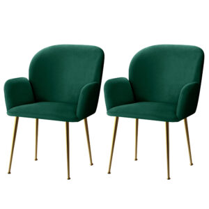 Velvet Dining Chairs Set of 2 Green High Resilience Foam 150kg Capacity