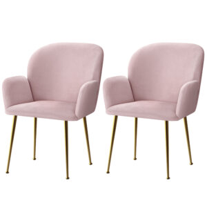 Velvet Dining Chairs Set of 2 Pink Cushioned Comfort 150kg Capacity Anti Slip