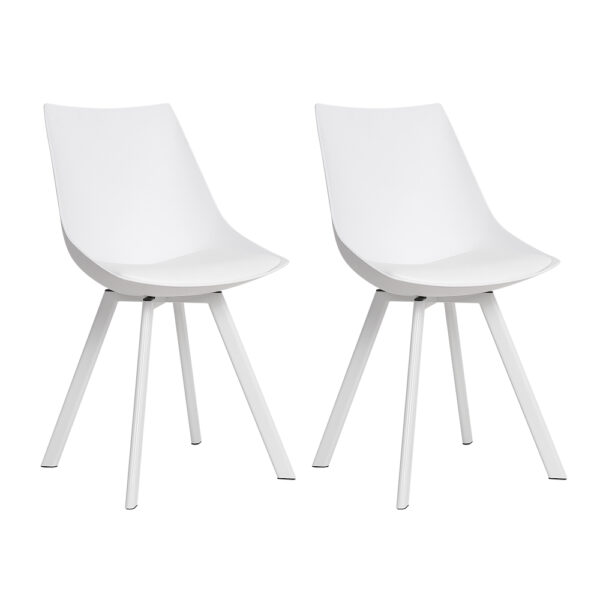 Dining Chairs Set of 2 White PU Leather Cushioned 150kg Capacity Anti Slip Legs