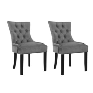 Velvet Dining Chairs Set of 2 Tufted High Resilience Foam Grey French Provincial