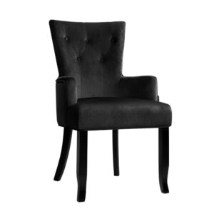 Velvet Dining Chair Black French Provincial Tufted Foam Cushion Rubberwood Legs