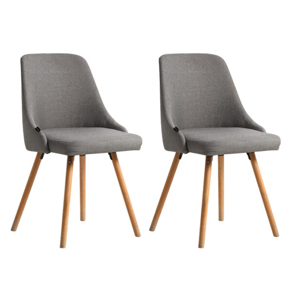 Scandinavian Inspired Dining Chairs Grey Fabric Beech Wood Set of 2